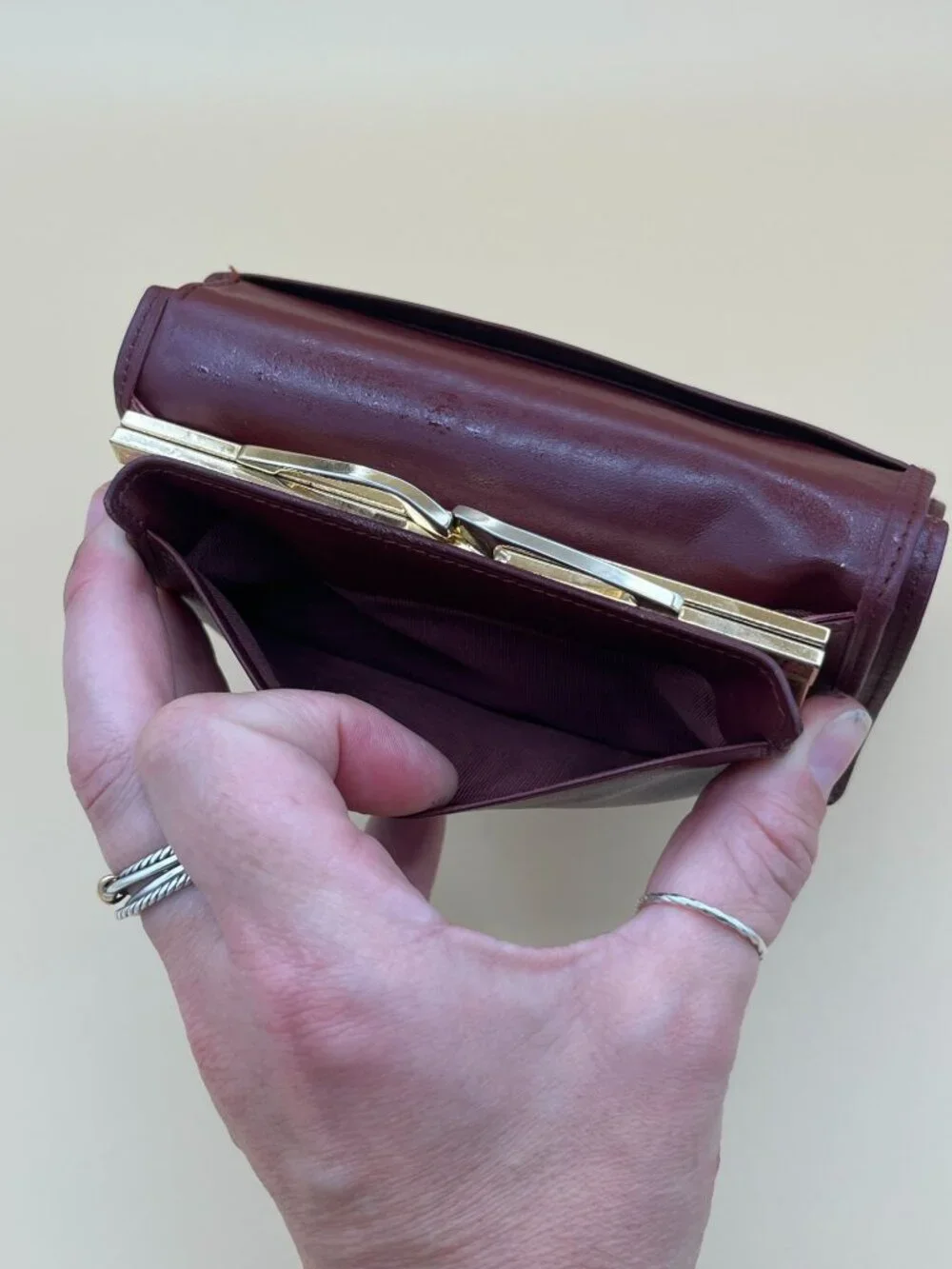Cartier Paris Vintage Bordeaux Leather Long Trifold Wallet Gold Corners Kisslock